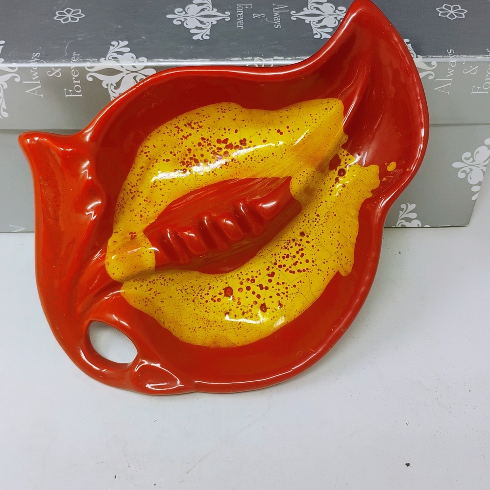 Mid-Century Abstract Orange Porcelain Sculpte Ashtray